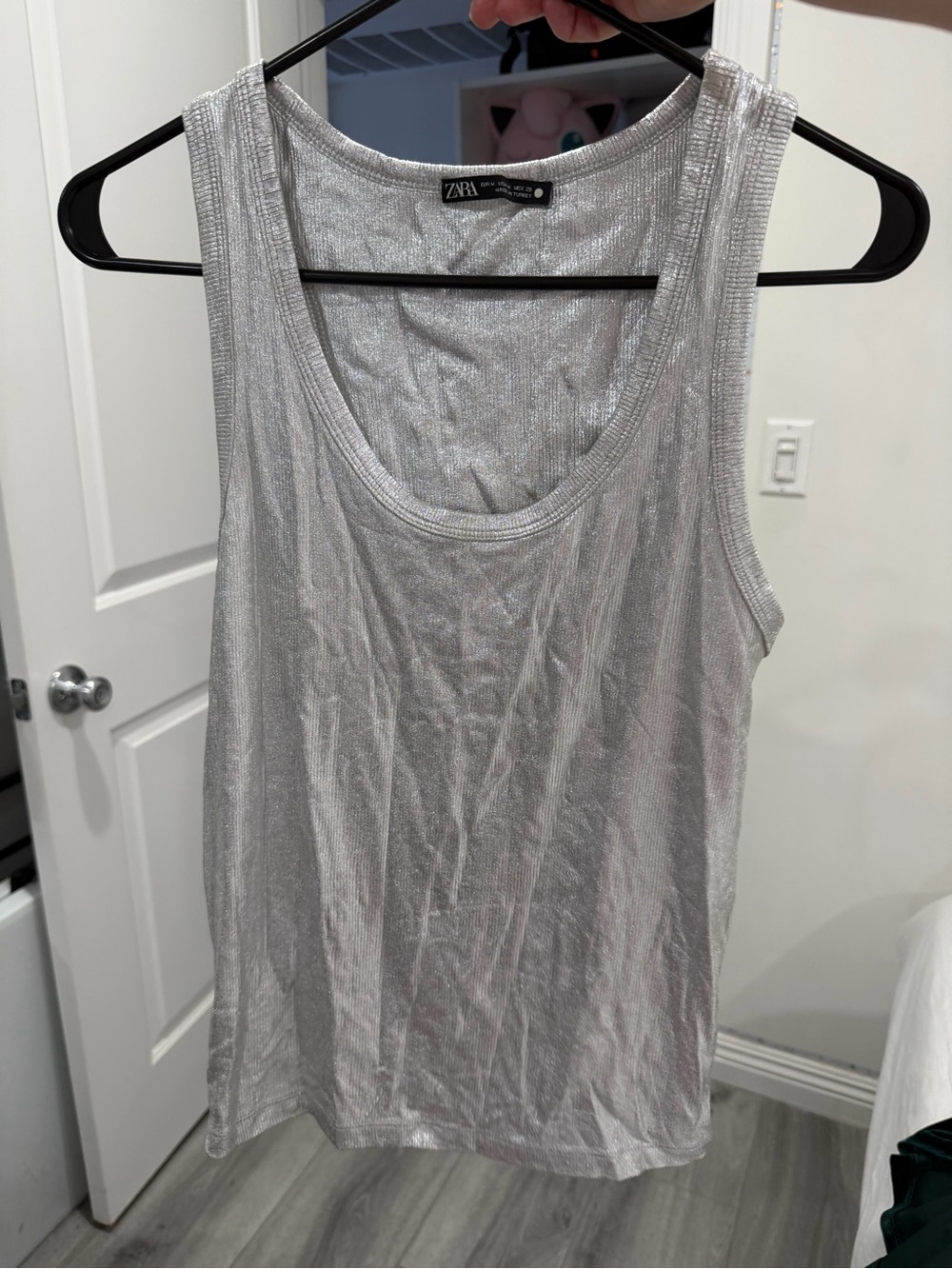 Zara Silver Metallic Scoop Neck Tank Top